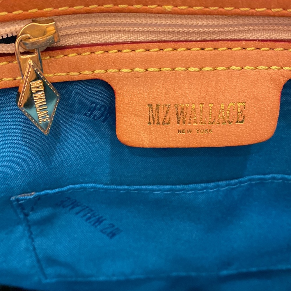MZ Wallace Leather Trimmed Nylon Shoulder Bag, Tan/Burgandy-Edged GUC - Picture 12 of 17